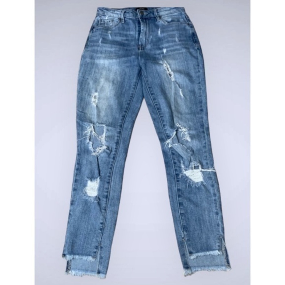 AFRM High Rise Medium Washed Destroyed Denim Blue Straight Leg Jeans 25